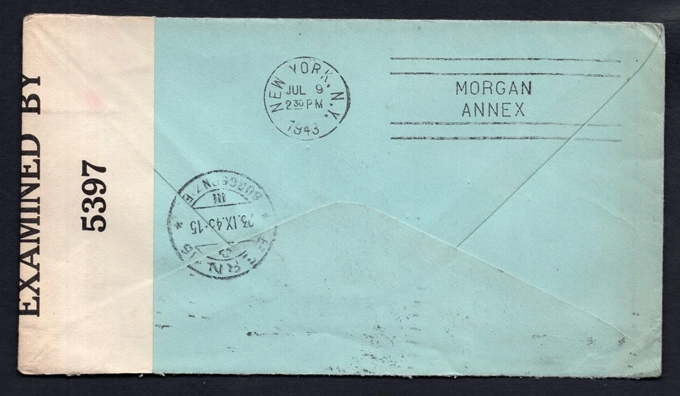 USA 1942 Censored Cover to Switzerland. RETURNED / NO SERVICE AVAILABLE - Image 2 of 2