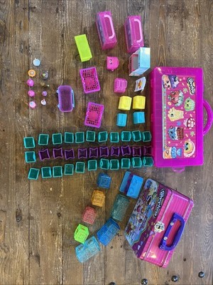 Shopkins 9 Rare Figures Baskets Bags Cases Lunchbox Storage Container Huge Lot