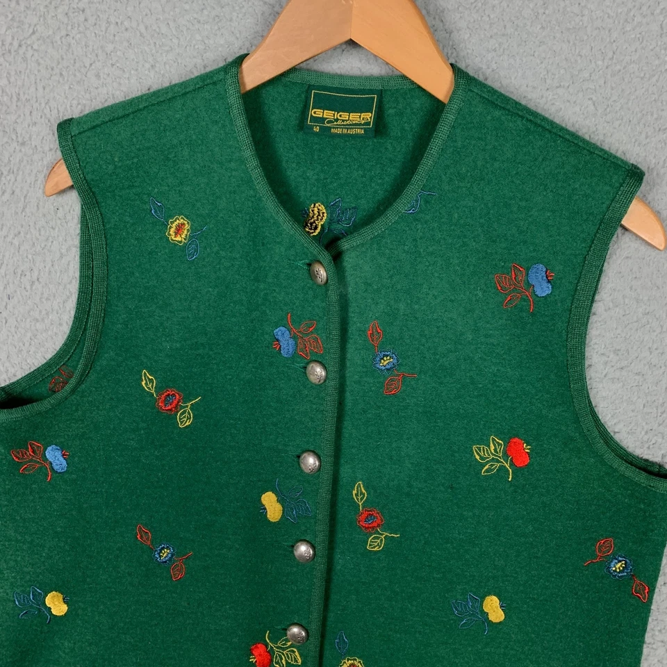 Geiger Collections Sweater Vest Womens 40 Green Embroidered Felted Boiled Wool - Image 2 of 4