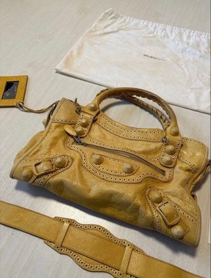 BALENCIAGA Giant City Editors Bag 2Way Yellow Leather Shoulder