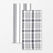 Mu Kitchen 2pc Set Oversized Cotton Farmhouse Towels Gray-White #8752