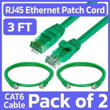 2 Pack 3 FT Cat6 Patch Cord Green RJ45 LAN Ethernet Cable Network Internet Cord