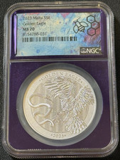 2023 1 Oz .9999 Silver Malta Golden Eagle NGC MS 70 Purple Core Bee Malta Cross!