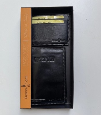 GIANNI CONTI LEATHER SET PASSPORT COVER and CREDIT CARD HOLDER SET  New Black
