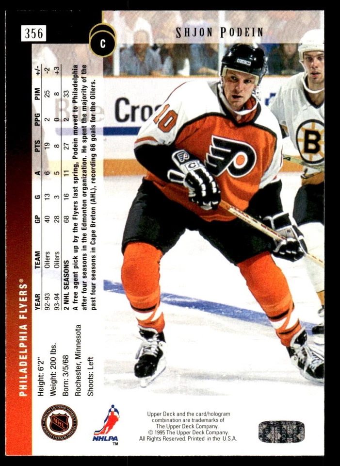 1994-95 Upper Deck #356 Shjon Podein Philadelphia Flyers Hockey Card - Image 2 of 2