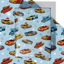  Wrapping Paper - 4 Jumbo Sheets, 28 * 40 Inches - Blue Xmas Christmas Race Car