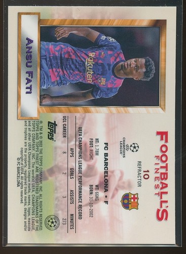 Ansu Fati 2021-22 Topps Finest Flashbacks UCL Refractor #10 - Picture 2 of 2