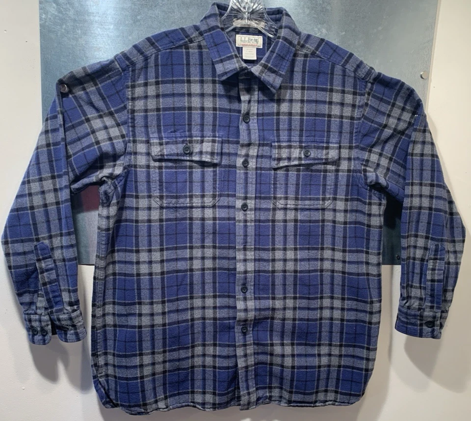 Camisa a Cuadros Vintage Gamuza Tela L-Reg Ajuste Tradicional LL Bean 100% Algodón Azul Foto 2 de 4