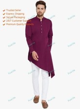 Mens Kurta Pathani Kurta Pajama Ethnic Suit Cotton Fabric Solid Traditional