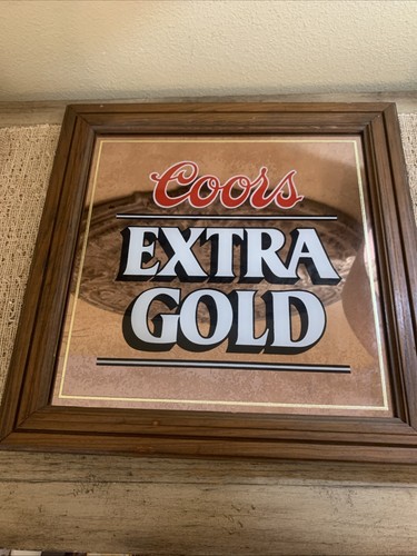 Vtg 1985 Coors Extra Gold Beer Mirrored Bar Sign Framed Man Cave Decor 16” X 16” - Picture 5 of 8