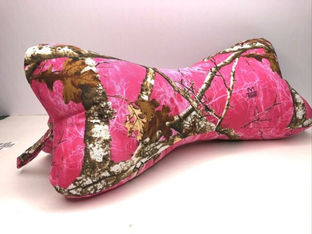 Real Tree Pink Camo Dog Bone 3 Sided Neck Pillow Cotton Zippered Adjustable