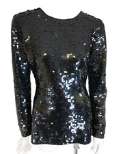 $175 CATHY HARDWICK M Sweater Tunic Top Black Sequin Beaded  Vtg 80s