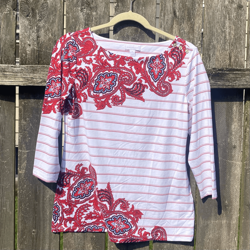 Charter Club Nylon Striped Paisley Boatneck Top | XS - Picture 2 of 5