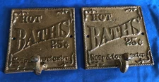 Cast Iron Brown 2pc Hot Bath Signs W/hook, Bath Decor Towel/robe Hook, Farmhouse