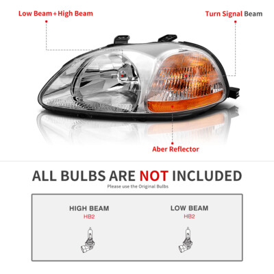 Chrome Housing Headlights For 1996-1998 Honda Civic 2/4Dr