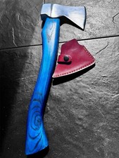 Handforged  splitting axe , bushcraft camping Hatchet, Ashwood blue handle