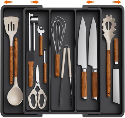 Utensil Organizer for Kitchen Drawers, Expandable Cooking Utensil Tray, Gift