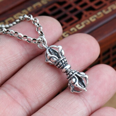 S925 Silver DORJE VAJRA Pendant Tibetan Buddhist Mini Amulet 32mm Thai 5g