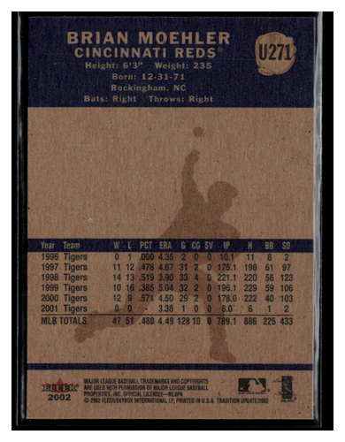 2002 Fleer Tradition Update #U271 Brian Moehler - Picture 2 of 2