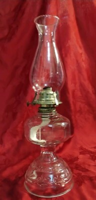 Antique Clear Pattern Glass Kerosene Oil Lamp Beaded Chimney