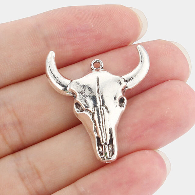 10 x Tibetan Silver Tone Bull Ox Head Skull Charms Pendants Jewellery Findings