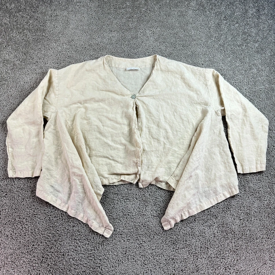 Chaqueta de lino Bryn Walker para mujer L crema botón único Lagenlook dobladillo asimétrico Foto 2 de 4