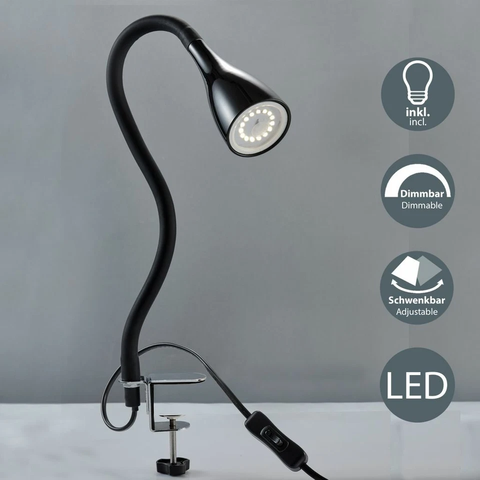 Klemmleuchte schwarz/weiß flexible Leselampe Tisch-Lampe dimmbar GU10 B.K.Licht - Bild 2 von 4