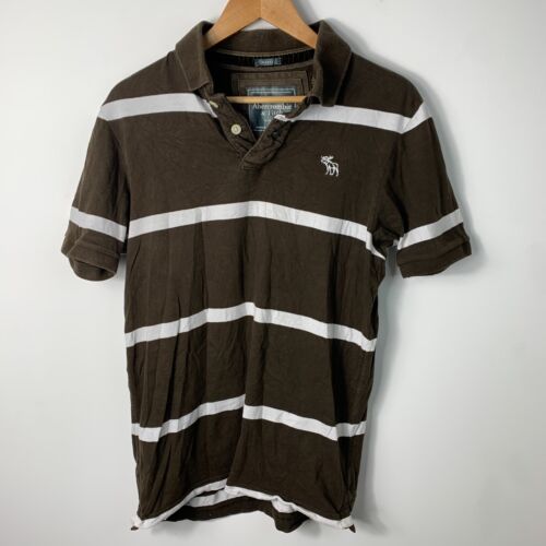 Abercrombie And Fitch Polo Shirt Mens Extra Large Brown Striped Muscle Fit Top - Picture 1 of 12