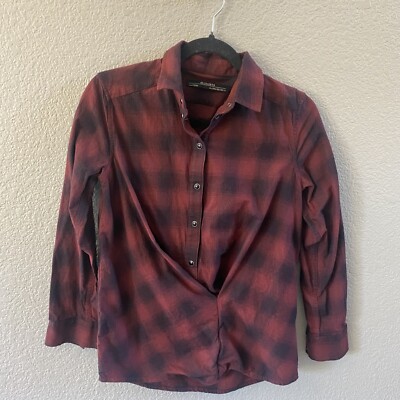 ALLSAINTS KAYLA Blouse Womens Red Black Plaid Button Crossover Cotton  Cabin
