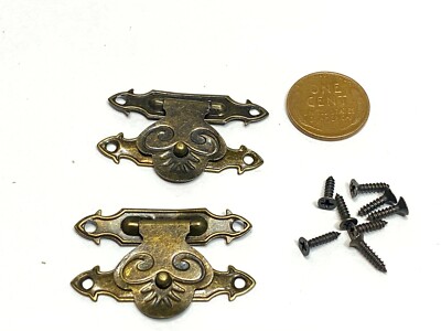 2 x 38mm mini dollhouse Antique Bronze latch Sets Box Case Lock hinge small E2