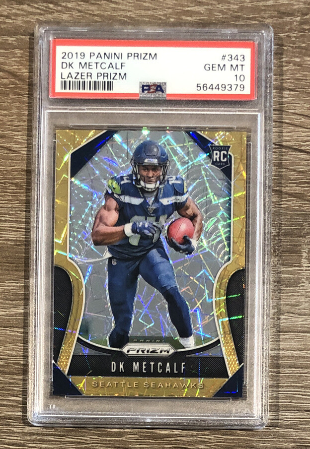 DK METCALF 2019 Panini PRIZM GOLD LAZER REFRACTOR #343 RC PSA 10 GEM MINT