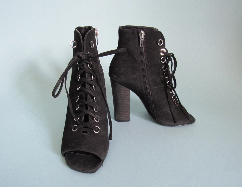 TALLA: 6.5 STEVE MADDEN - FREEME Botines Negros con Cordones Botines Peep-Toe Mujeres Foto 3 de 4