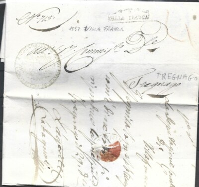 18/4 1837 PREFILATELIC WITH TEXT FROM VILLA FRANCA X TREGNAGO, 19/4/1837 COLAVENA