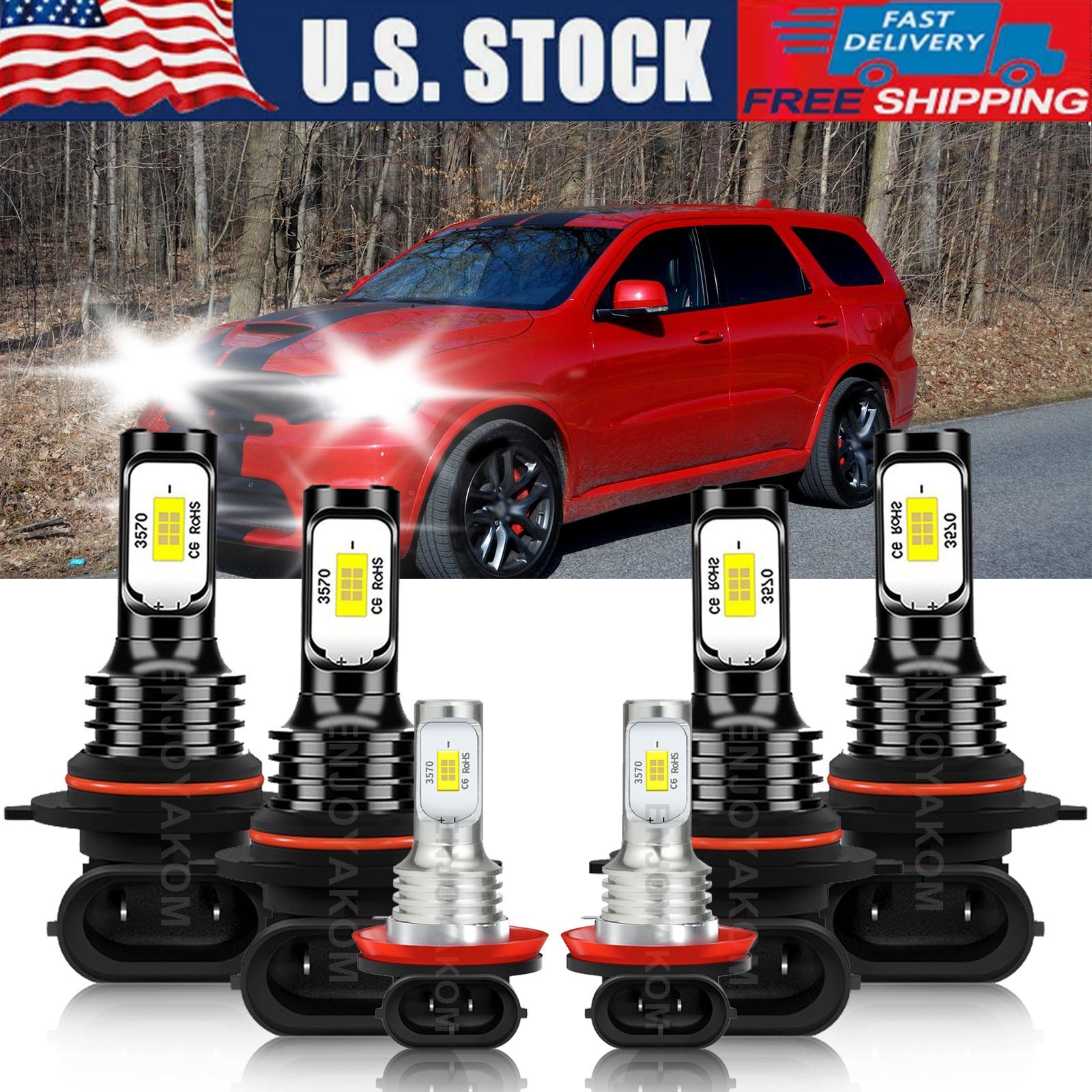 For Dodge Durango 2016-2020 6x LED Headlight High Lo Beam Fog Light Kit Bulbs