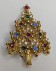 Vintage Eisenberg Christmas Tree Brooch Pin Gold Tone Rhinestone