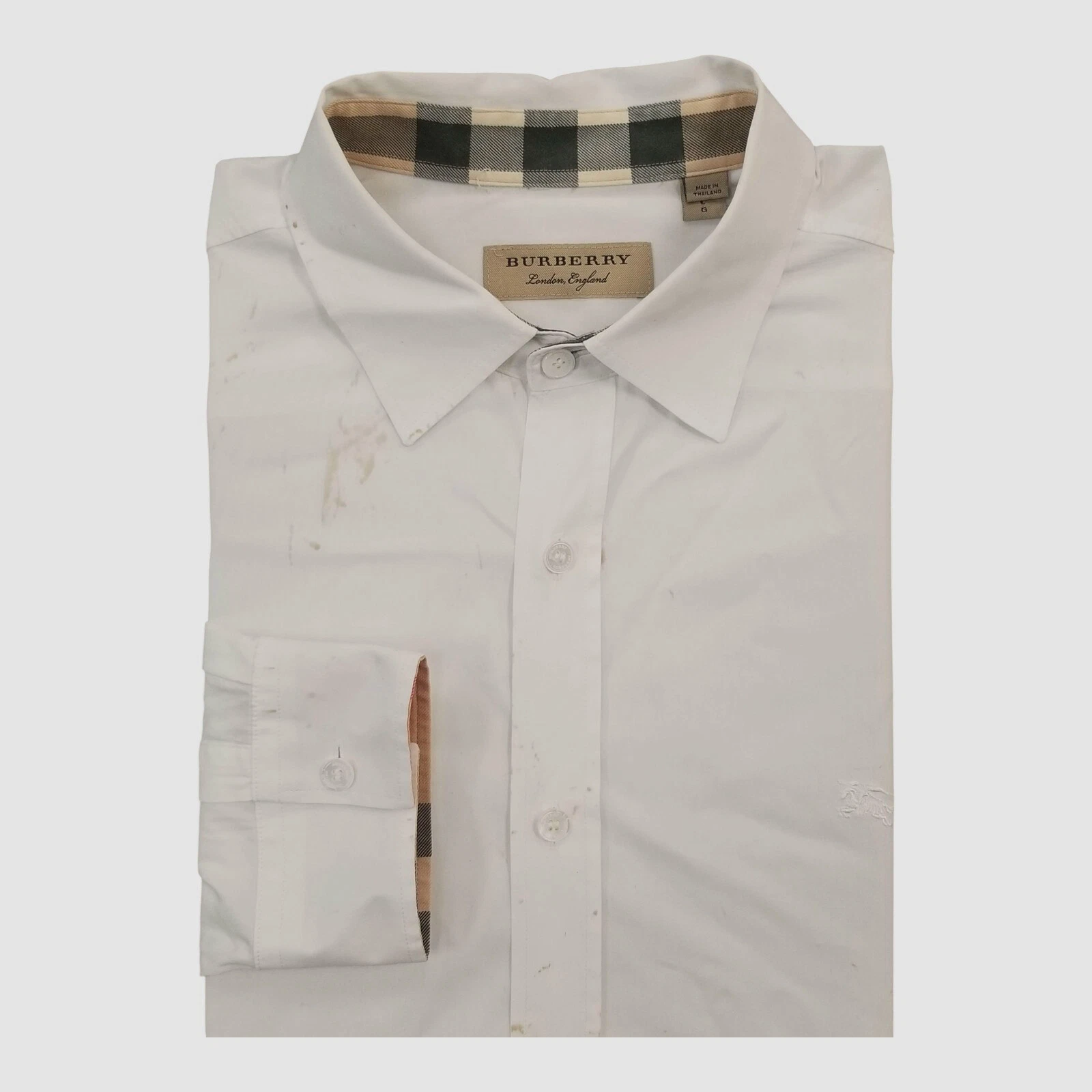 Burberry London Men's White Long-Sleeve Button-Down Logo Casual Shirt Size L