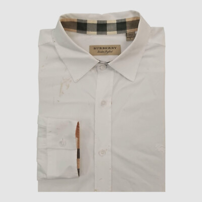 Burberry London Men's White Long-Sleeve Button-Down Logo