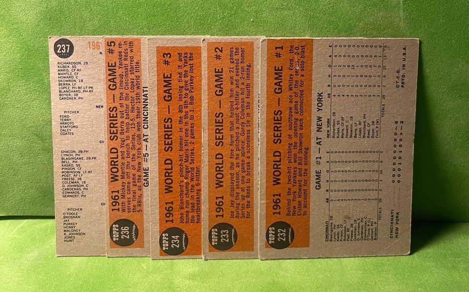 1962 Topps World Series Lot of 5 Yankees Maris Valley Sports Cards of Tarzana eBay
