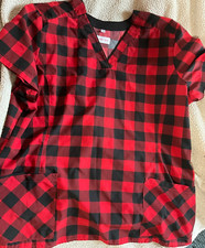 WHITE CROSS red/black plaid scrub top szXL