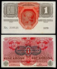 AUSTRIA 1 Krone, 1919, P-49, World Currency