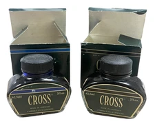 Cross Fountain Pen Ink Lot 8905 Black and 8906 Blue 2 oz Glass Bottle Germany