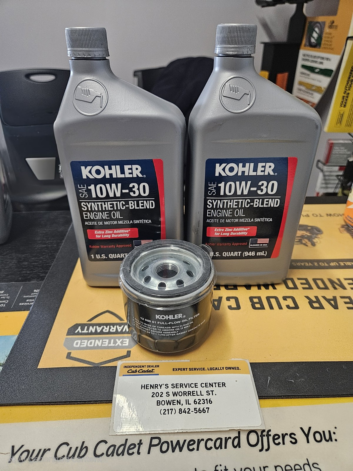 (2) Synthetic Blend 10W30 Kohler Engine Oil & (1) Kohler 12 050 01-S Oil Filter