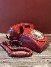 Vintage Red Western Electric Bell System 500 Rotary Desk Phone 1970s WORKS