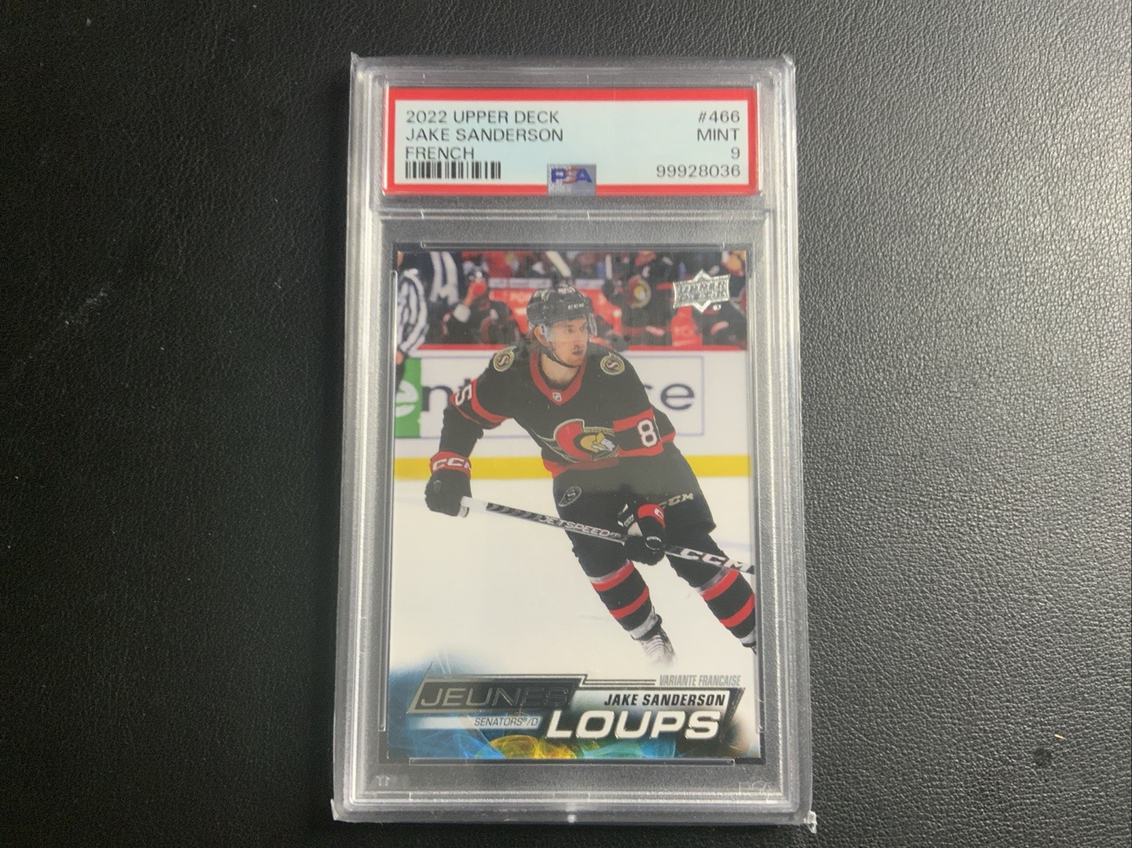 2022-23 Jake Sanderson Upper Deck Series 2 French Young Guns RC #466 PSA 9 MINT