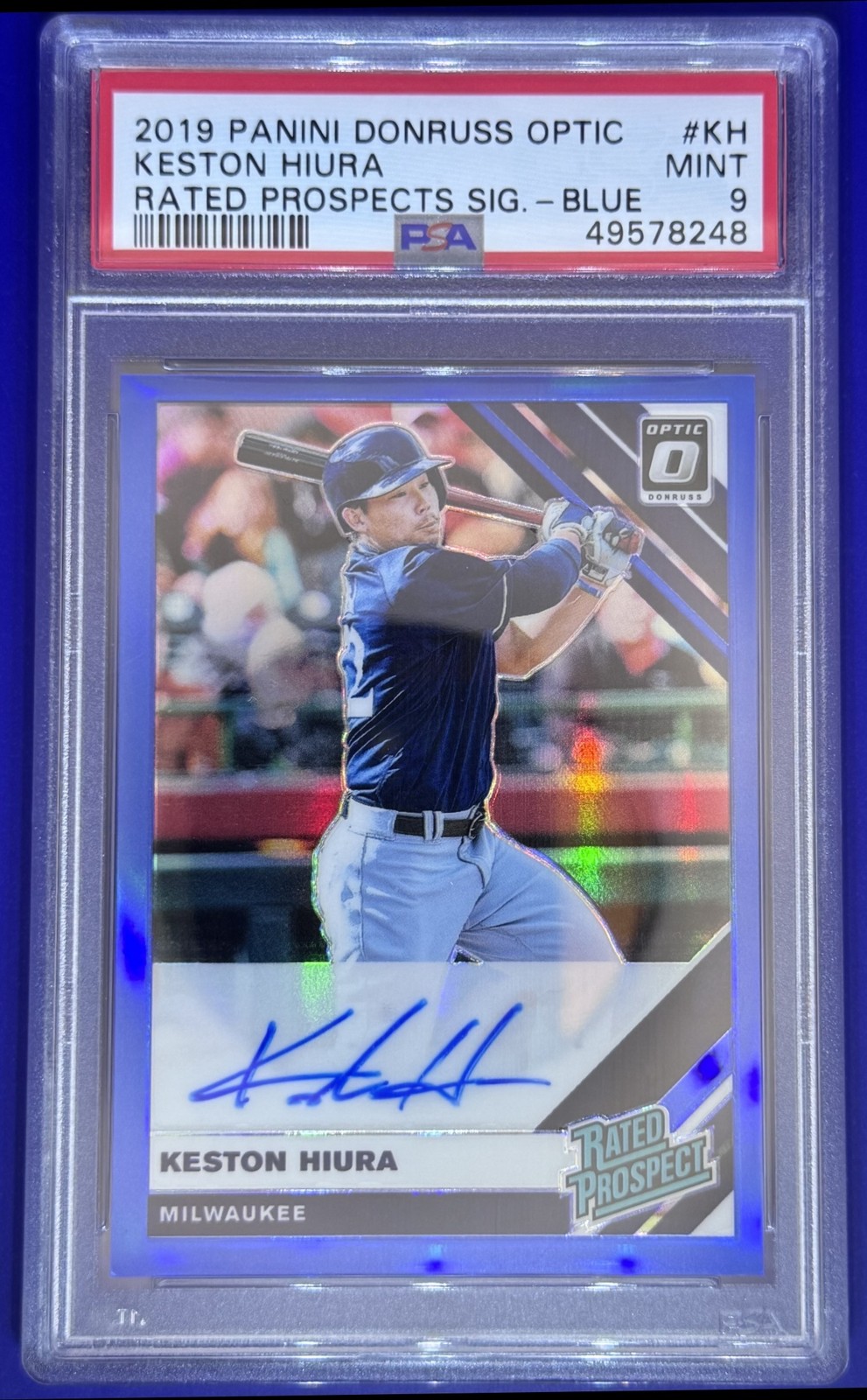 2019 Panini PANINI DONRUSS OPTIC RATED PROSPECTS SIGNATURES RATED PROS.SIG-BLUE #KH Keston Hiura front