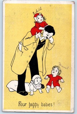 1908 Father And Four Happy Babies Lindstrom Minnesota MN Antique Postcard