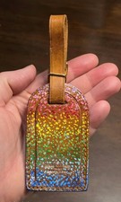 Vtg LOUIS VUITTON Custom Leather Large Colorful Polka Dot Luggage Tag for Bag