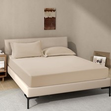 Khaki Taupe Queen Size Fitted Sheet 18" Deep Pocket Fits Up To 24" Mattress