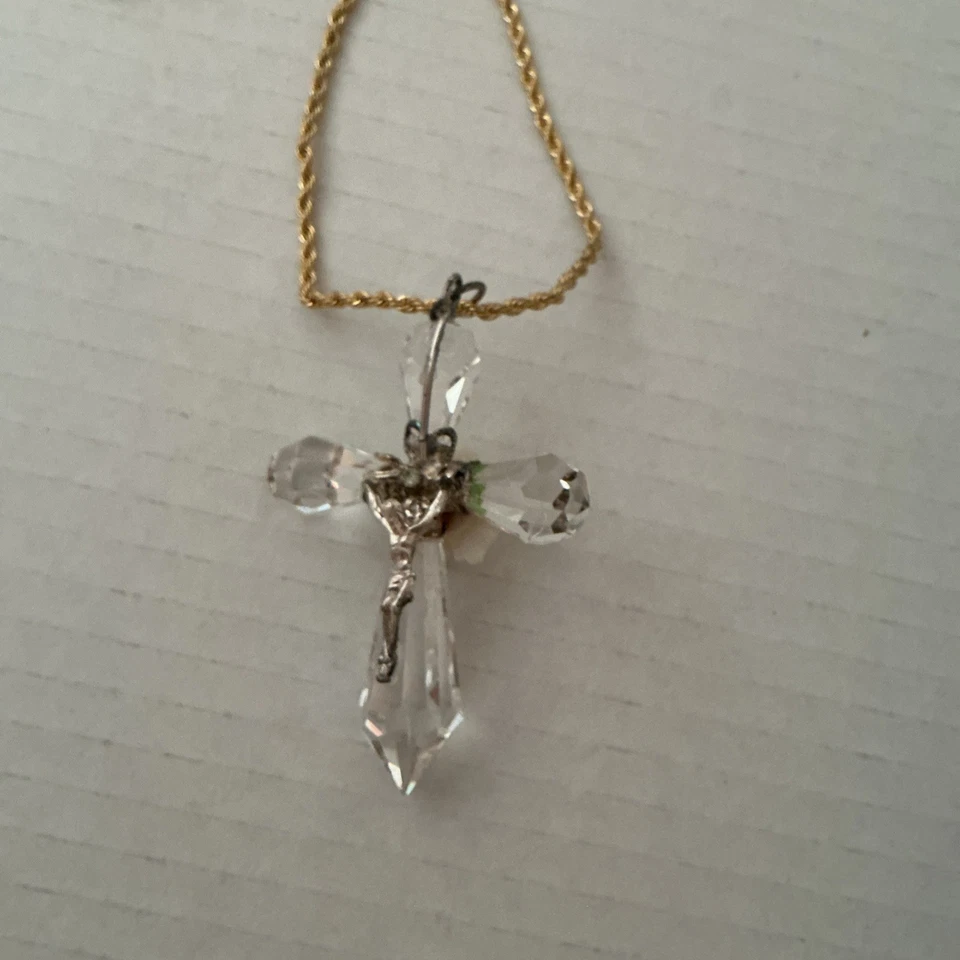 "Colgante cruz de cristal reversible en cadena de 18""" Foto 2 de 2