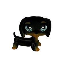 Littlest Pet Shop 325 Dachshund Black Brown Puppy Dog Blue Eyes LPS